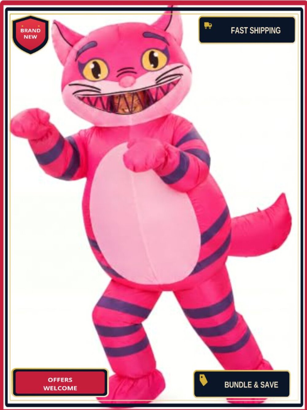 Adult Inflatable Cat Costume Halloween Cosplay Polyester Fan Battery Box